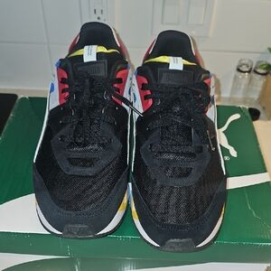 Puma Black and Red Sneakers with Blue and Yellow Accents